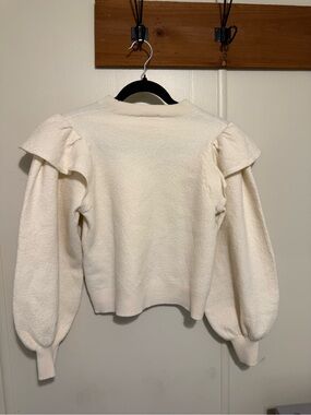 Ulla Johnson Cream Ruffle-Shoulder Puff Sleeve Crew Sweater